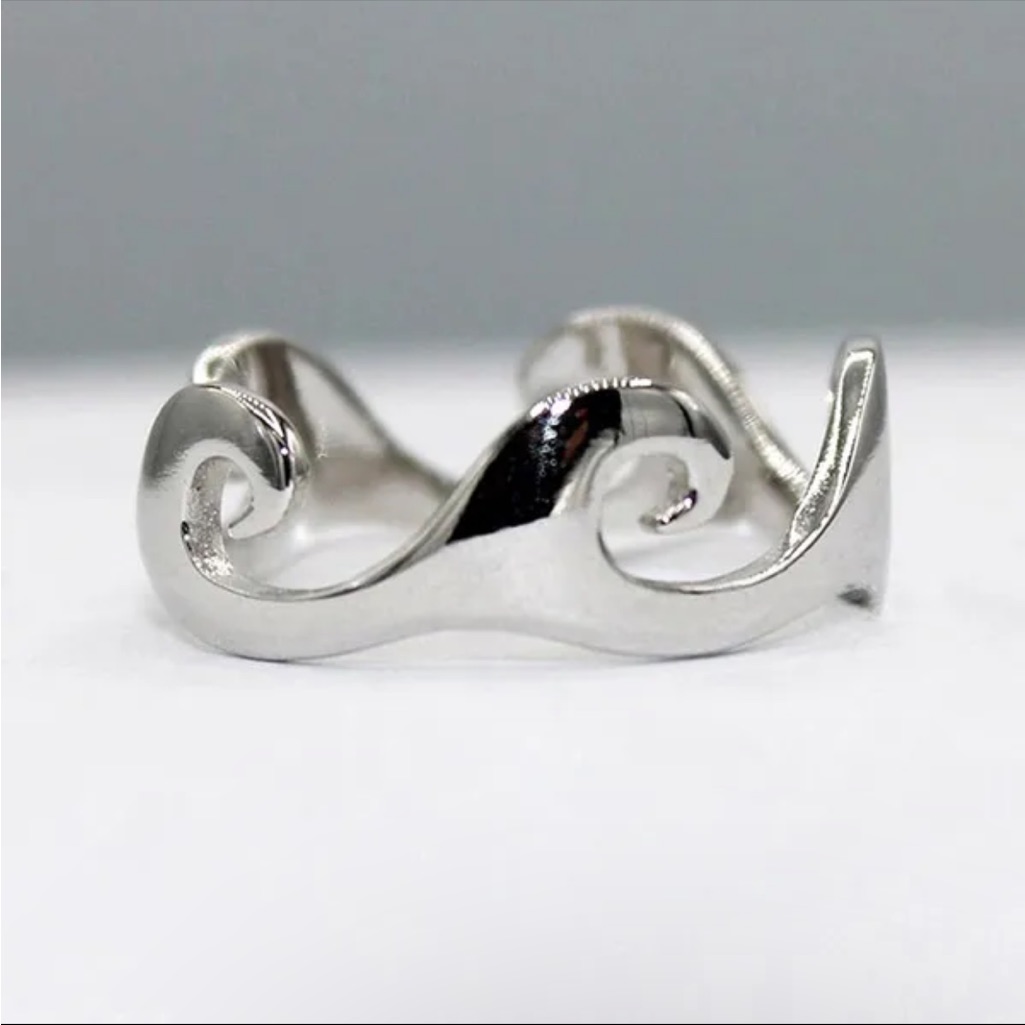 Mermaidmerchant Boutique Silver Wave Pattern Glossy Unisex Index Finger Ring